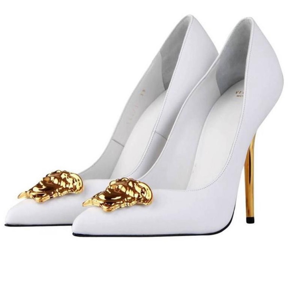 VERSACE White Leather Medusa Pumps Heels Size 36.5 (fits US Size 7)